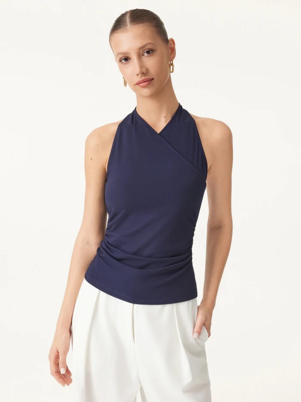 NWT OGL Eco-SkinKiss® ultra soft Surplice Sleeveless Top in navy